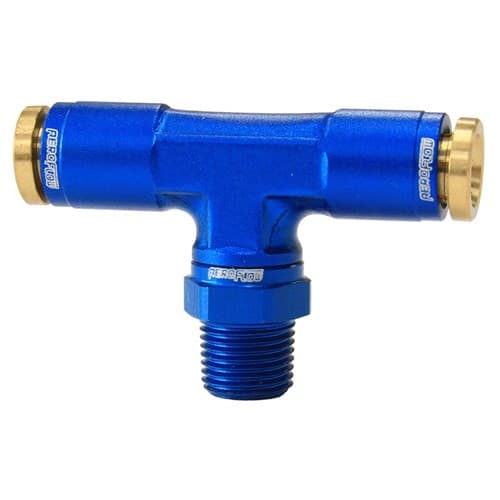 1/8" NPT Tee to 2 x 1/4" 120 Series Nylon Blue Fitting