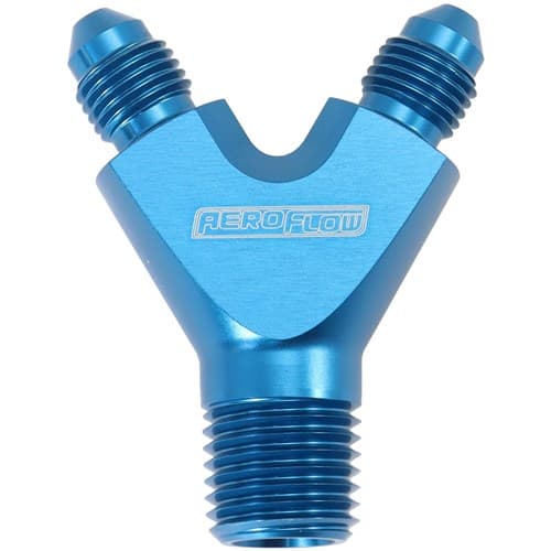 1/8" NPT Y Block to 2 X -3AN Male Fittings Nitrous NOS Blue