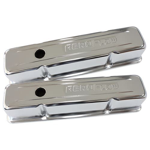 Steel Valve Covers, SBC Tall Chrome with Aeroflow Logo