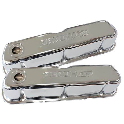 Steel Valve Covers, SBF Chrome with Aeroflow Logo