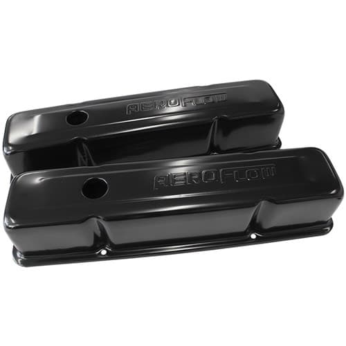 Steel Valve Covers, SBC Tall Black with Aeroflow Logo