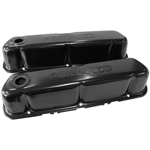 Steel Valve Covers, SBF Black with Aeroflow Logo