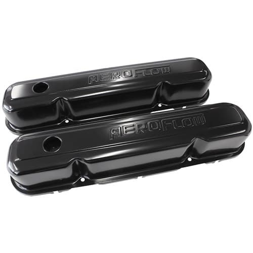 Steel Valve Covers, Chrysler SB, Black with Aeroflow Logo
