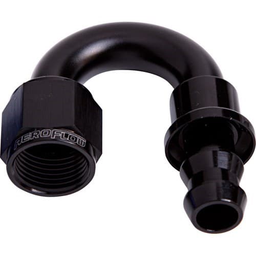 180 Deg Push Lock End -4AN Black No Clamp Required