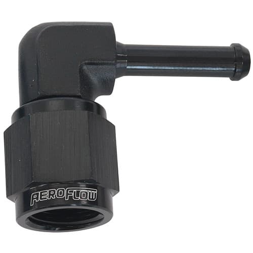 Female -4AN 90 Deg to 3/16" Barb Black with Tube Nut