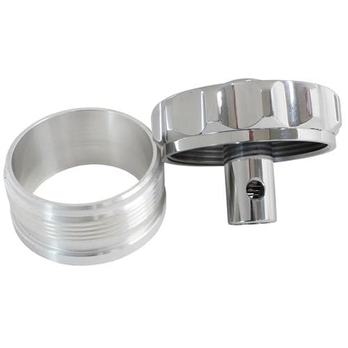 2" Alum Weld Bung and Cap Polished with Roll Over Valve