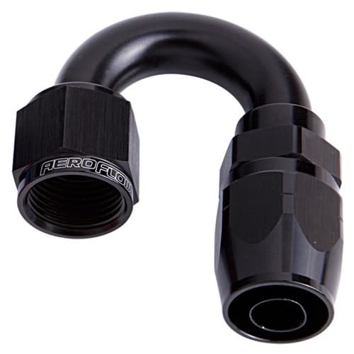 Alloy 180 Deg Hose End -10AN Black Cutter Style Full Swivel