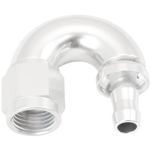 -6AN to 5/16" Barb 180 Degree Full Flow Push Lock Silver