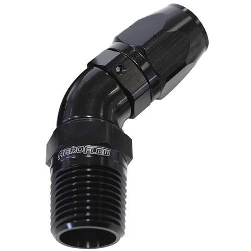 Male 1/2 NPT 45 Deg to -8 Hoseblack Full Flow Billet 1 Piece