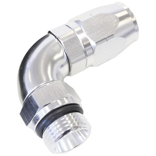 Male Hose End -4ORB to -6 Hosefull Flow Billet 90 Deg Silver