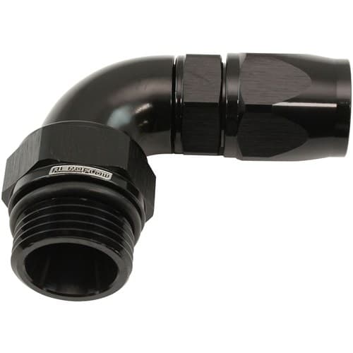 Male End -6ORB to -8AN Teflon Full Flow Billet 90 Deg Black Aeroflow - Af 583-08-06DBLK