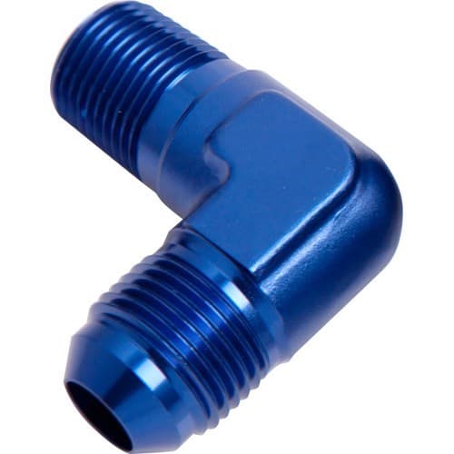 Male 90 Deg 1/2" NPT to -8AN Blue Male NPT to AN 90 Deg