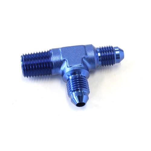 Tee -4AN with 1/4" NPT on Run Blue AN Tee with NPT on Run