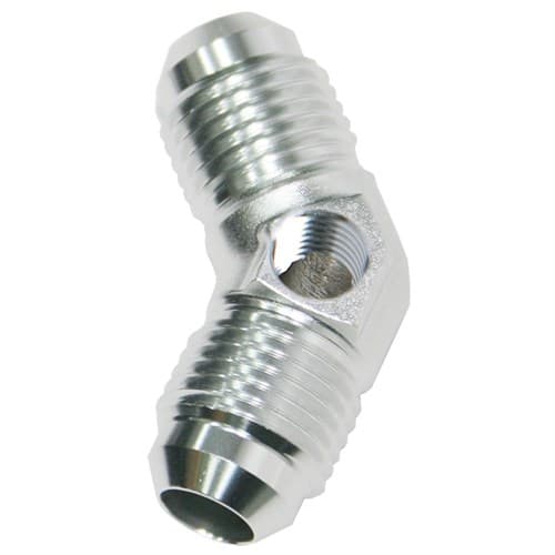 Male -6 45 Deg Union with 1/8"port Silver