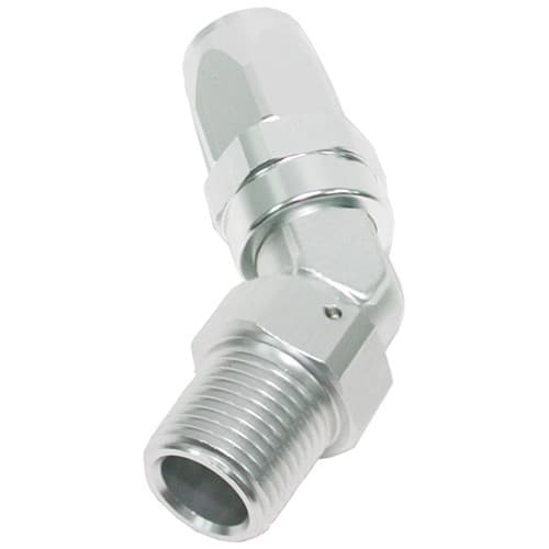 Male 1/2 NPT 45 Deg to -8 Hose Silver