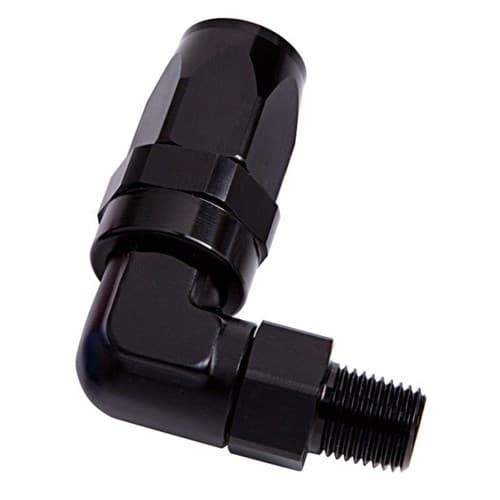 Male 3/4" NPT 90 Deg to -12AN Black Full Swivel 90 Deg Aeroflow - Af 829-12-12BLK