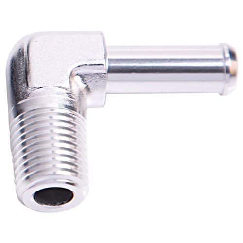 90 Deg 3/8" NPT to 5/8" Barb Silver Male to Male