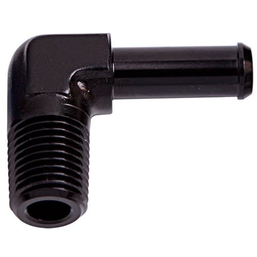 90 Deg 1/2" NPT to 5/8" Barb Black 90 Deg Male to Male