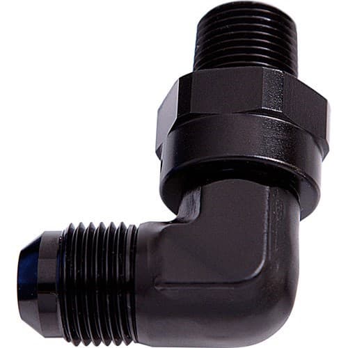 90 Deg 1/8" NPT to -3AN Black Male Swivel Thread