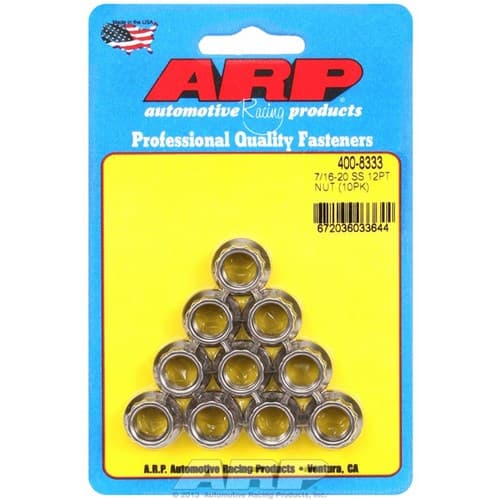 SS 12PT Nuts 7/16-20 Unf (10) 1/2" Wrench, .700" Collar ARP / AR400-8333
