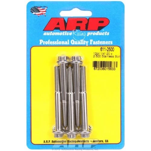 SS 12PT Bolts 1/4" Unc X 2.50" 5/16" Wrench (5-PACK) 1/4-20 ARP / AR611-2500