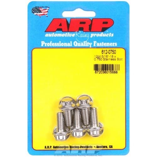 SS 12PT Bolts 5/16" Unc X .750 3/8" Wrench (5-PACK) 5/16-18 ARP / 612-0750