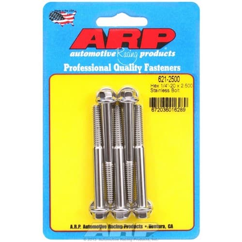 SS Hex Bolts 1/4" Unc X 2.50" 5/16" Wrench (5-PACK) 1/4-20 ARP - 621-2500