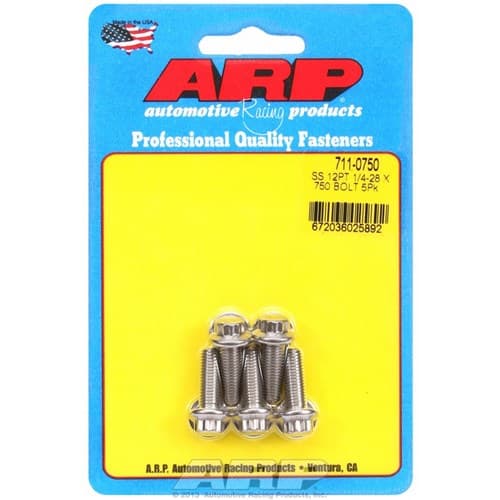 SS 12PT Bolts 1/4" Unf X .750" 5/16" Wrench (5-PACK) 1/4-28 ARP / 711-0750