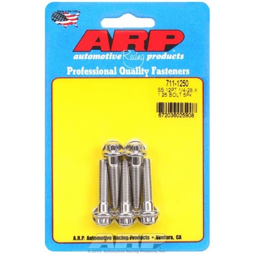 SS 12PT Bolts 1/4" Unf X 1.25" 5/16" Wrench (5-PACK) 1/4-28 ARP / 711-1250