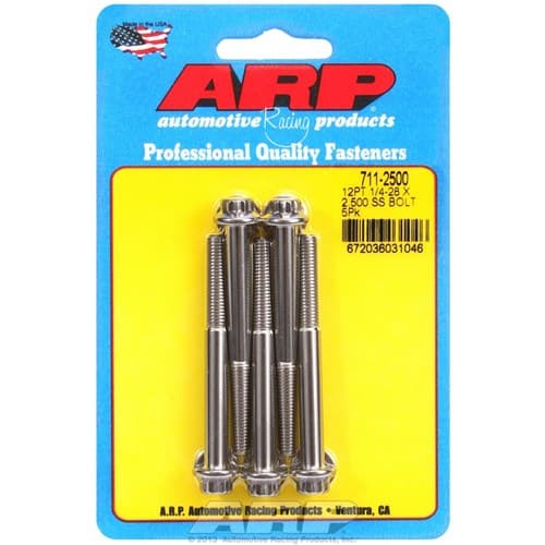 SS 12PT Bolts 1/4" Unf X 2.50" 5/16" Wrench (5-PACK) 1/4-28 ARP / 711-2500