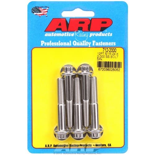 SS 12PT Bolts 5/16" Unf X 2.00 3/8" Wrench (5-PACK) 5/16-24 ARP / AR712-2000