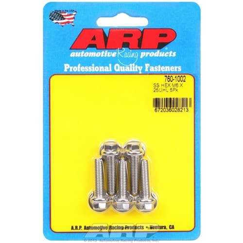 SS Hex Bolts M6x1.00 x 25mm 8mm Wrench (5-PACK) 6mm-1.00 ARP / 760-1002