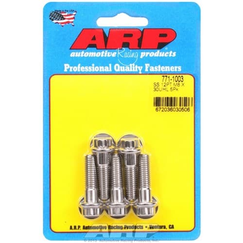 SS 12PT Bolts M8x1.25 x 30mm 10mm Wrench (5-PACK) 8mm-1.25 ARP / AR771-1003