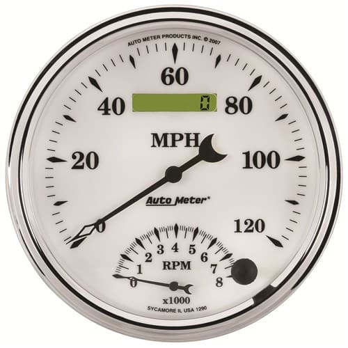 Old Tyme White II 5" Combo 120 MPH Speedo / 8000RPM Tacho Auto Meter - 1290