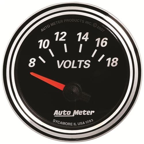 Designer Black II Voltmeter 2-1/16", 8-18V, SS Electric Auto Meter - 1293