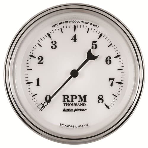 Old Tyme White II 3-3/8 Tacho 8000 RPM, Electric, in Dash Auto Meter - 1297
