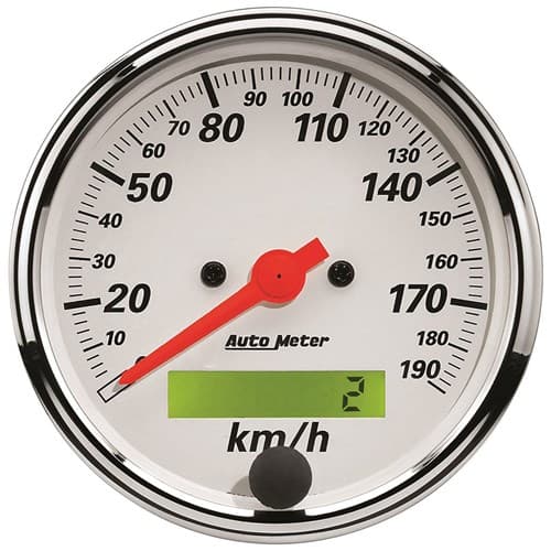 Arctic White 3-1/8 Speedo 190KPH, Electronic, LCD Odomet Auto Meter - 1388-M