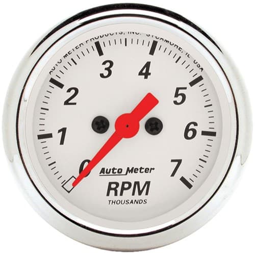 Arctic White 2-1/16 Tachometer 7,000RPM, in-Dash Auto Meter - 1397