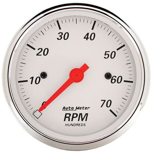 Arctic White 3-1/8 Tachometer 7,000RPM, in-Dash Auto Meter - 1398