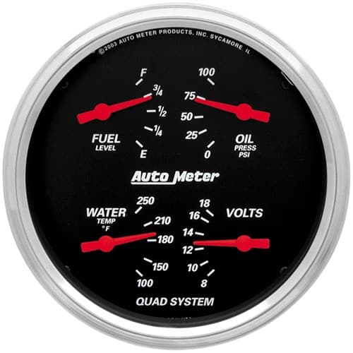 Designer Black 5" Quad Gauge Fuel E/F, Water Oil Press Volt Auto Meter - 1410