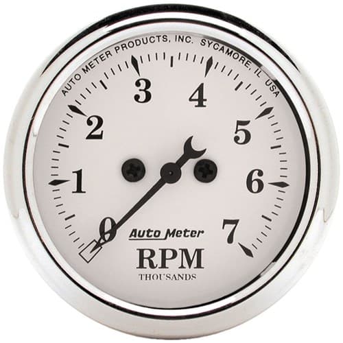 Old Tyme White in-Dash Tacho 2-1/16", 0-7000RPM Auto Meter - 1694