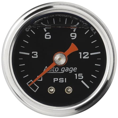 0-15 PSI 1-1/2 Black Fuel Pressure Liquid Filled Gauge Auto Meter - 2172