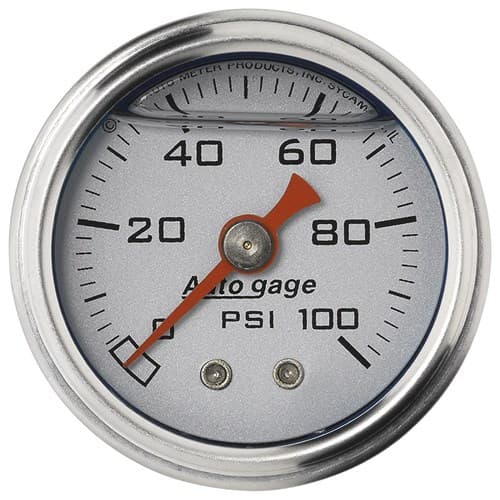 0-100 PSI 1-1/2 Silver Fuel Pressure Liquid Filled Gauge Auto Meter - 2180