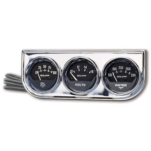 2 3 Gauge Console, Oil/ Water Oil/Water/Volt in Chrome Cons Auto Meter - 2349
