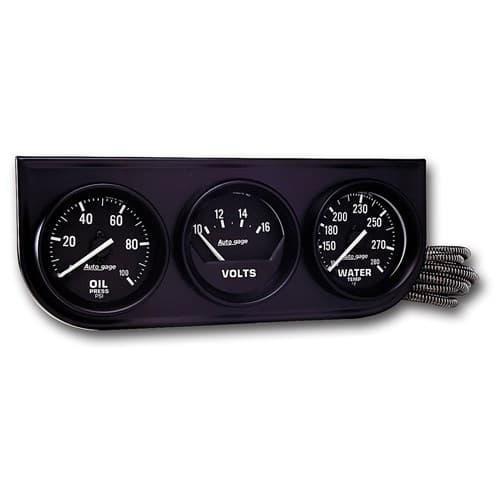 3 Gauge Console, 2-1/16" Black Oil, Volts, Water, Mechanical Auto Meter - 2397