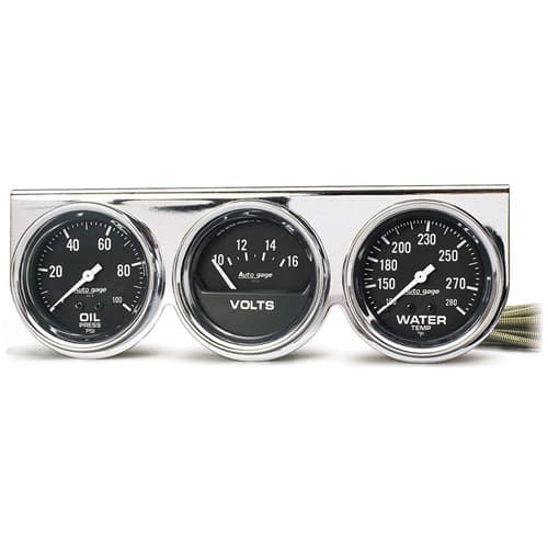 2-5/8 3 Gauge Console, Oil/Wa Oil/Volt/Water in Chrome Cons Auto Meter - 2399