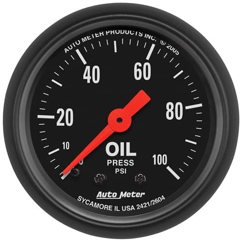 Z-Series 2-1/16" Oil Pressure 0-100PSI, Mechanical, 10FT Auto Meter - 2604