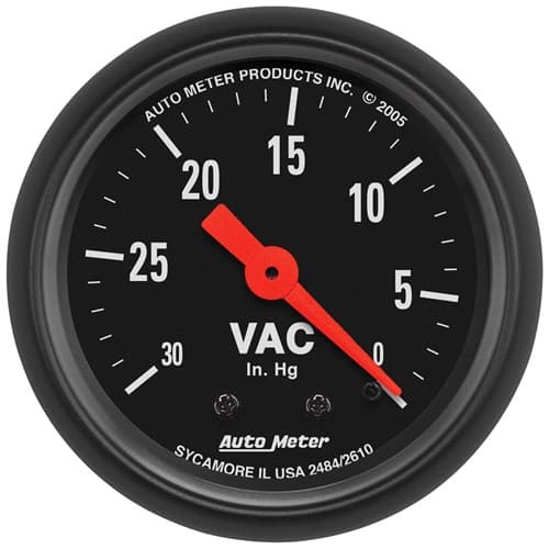 Z-Series 2-1/16" Vacuum Gauge 0-30in/HG, Mechanical, 10FT Auto Meter - 2610