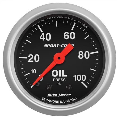 Sport Comp 2-1/16" Oil Press. 0-100 PSI, Mechanical Auto Meter - 3321