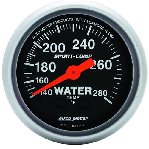Sport-Comp 2-1/16" Water Temp. 140-280Â°F, Mechanical, 6FT Auto Meter - 3331